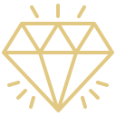 Um desenho simples de linha dourada de um diamante com raios emanando dele, sugerindo o brilho e a luminosidade de um acompanhante de luxo, em um fundo transparente.